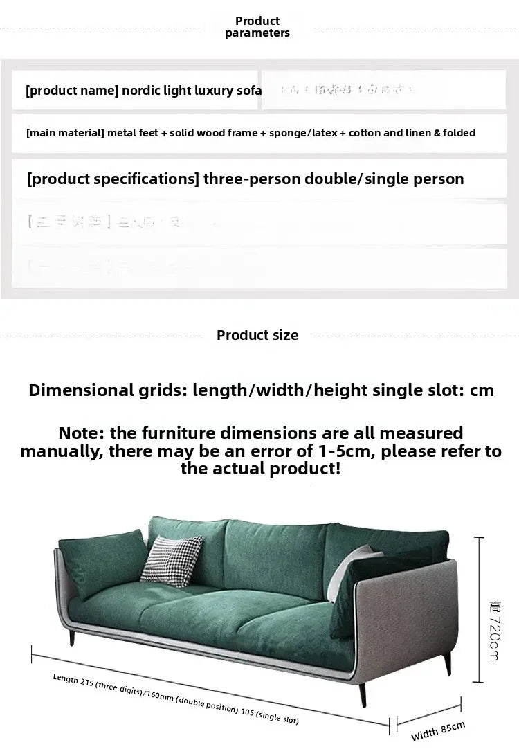 Nordic modern and simple, fabric sofa living room double, three combination small apartment light luxury Internet