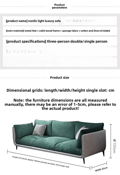 Nordic modern and simple, fabric sofa living room double, three combination small apartment light luxury Internet
