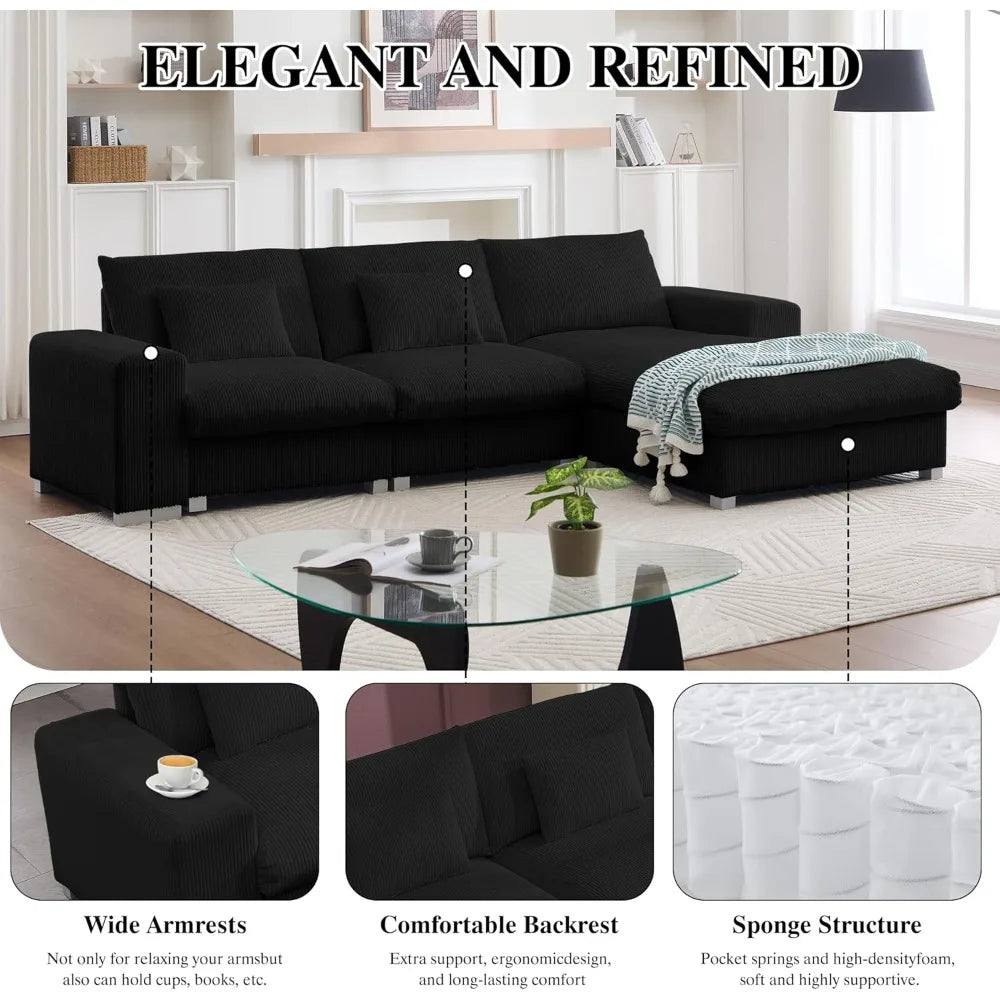 U Shaped Cloud Couch Sectionals Comfy White Sectional Couches for Living Room Modern Oversized Modular Sofas, Corduroy Large Big
