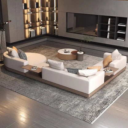 Italian minimalist leather sofa, light luxury size and size, in-line three-seat first-floor cowhide living room furniture