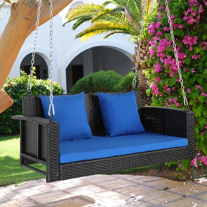 #For Heavy Duty 800 LBS Wicker Hanging Porch Swing with Cushions & Chains,  Outdoor Rattan Swing Bench for Garden, Yard&