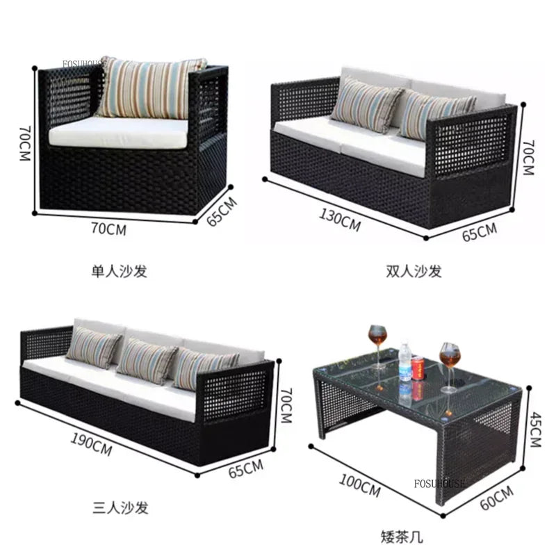 Nordic Outdoor Sofas Courtyard Villa Sun Room PE Rattan Chairs Single Double Terrace Sofa Waterproof Sunscreen Outdoor Furniture