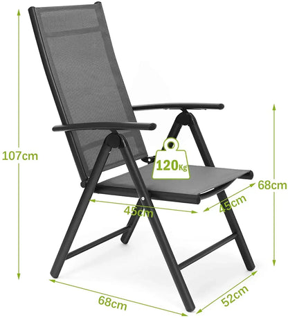 2PCS Foldable Lounge Chair Patio Folding Dining Chairs Aluminum Padded Adjustable High Back Lightweight Lawn Chair, Load 120kg