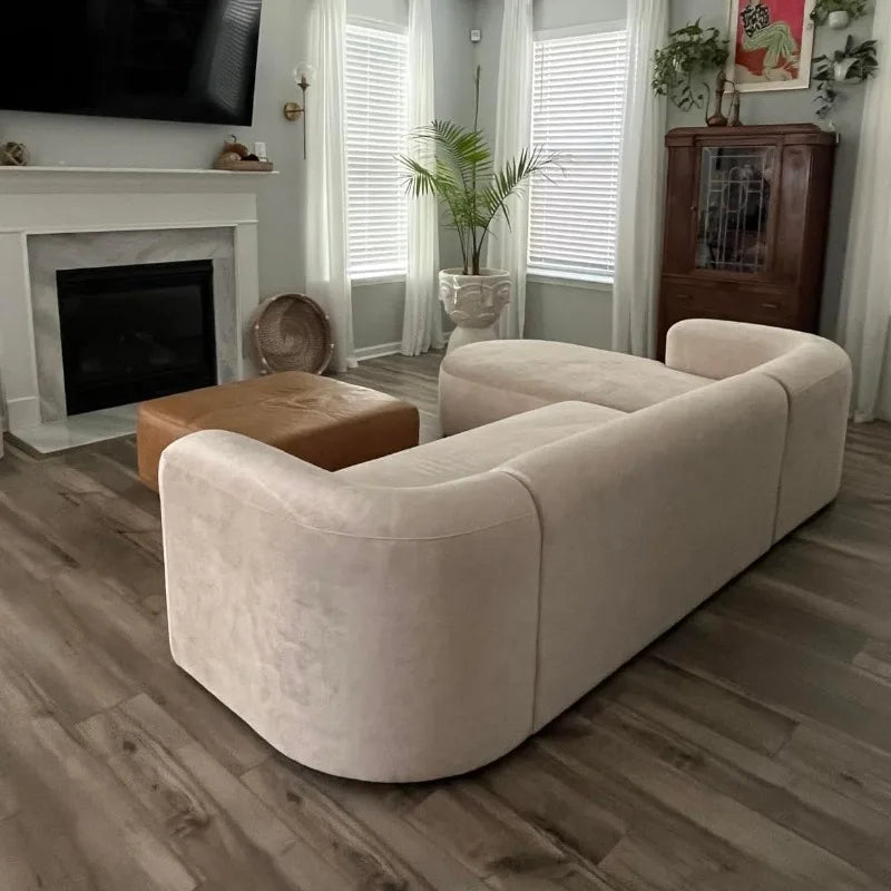 Modern Velvet L-Shaped Sofa, Luxury Curved Back with Left Chaise (Cream)