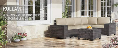 YND6-WQQkulavik 6PCs outdoor furniture set PE Wicker rattan sectional sofa patio conversation sets. navy blue