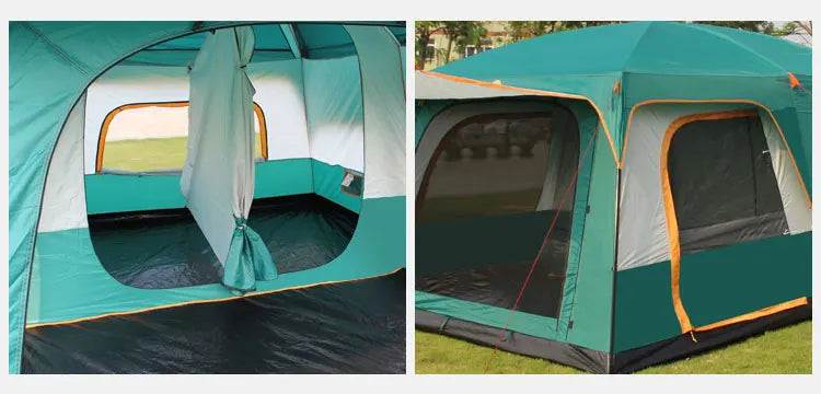 3 Sizes Tent Two-bedroom 1 Living Room Large Family Camping Tent 5-8-12 Person Leisure Camp Tent Rainproof Outdoor Indoor Hourse