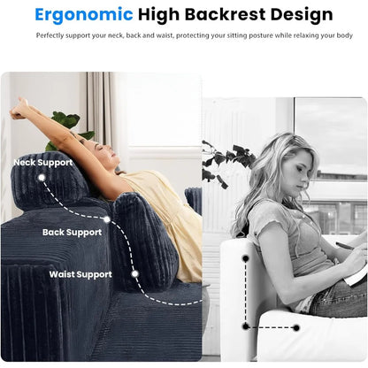 "High Backrest L-Shape Modular Sectional Sofa with Cloud Corduroy, Convertible Chaise for Left or Right Side, Bonel"