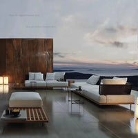 Italian Style Courtyard Villa Solid Wood Garden Sofas Rattan Weaving Modern Garden Sofa Simplicity Outdoor Furniture Divano FYOS