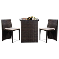 Wicker Bistro Set, 3 Piece Rattan Patio Furniture Set w/Tempered Glass Dining Table and Cushions, Conversation Bistro Sofa Set f