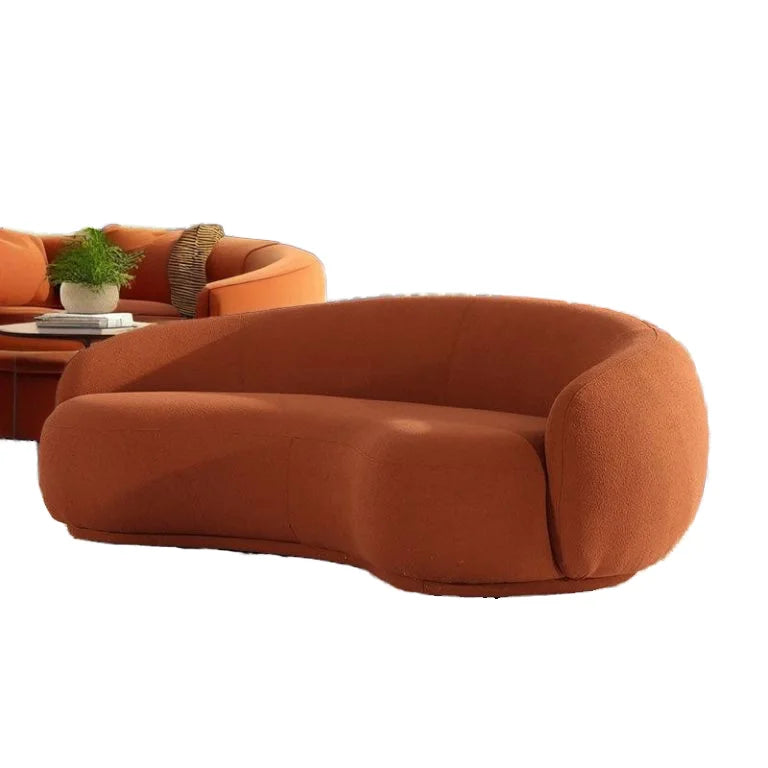 Italian Style Modern Villa Living Room Furniture Curved Shaped Lamb Wool Long Sofa Semicircular Hotel Fabric Couch