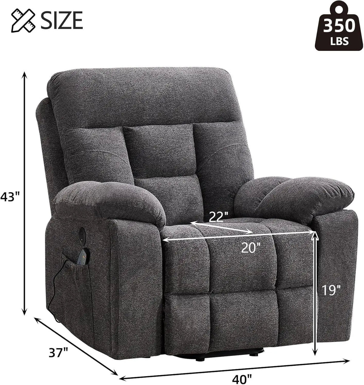 Large Power Lift Recliner Chair with Massage and Heat for Elderly Big and Tall People, Overstuffed Wide Recliners, Customized
