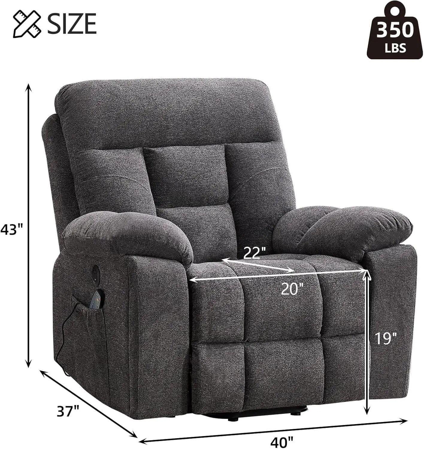 Large Power Lift Recliner Chair with Massage and Heat for Elderly Big and Tall People, Overstuffed Wide Recliners, Customized