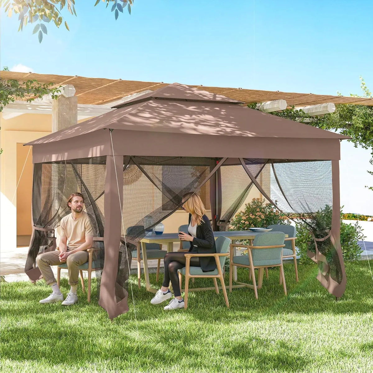 11x11 Pop Up Canopy Gazebo w/ Removable Netting Instant Event Tent 114sqft Shade Carry Bag Backyard Garden, Custom