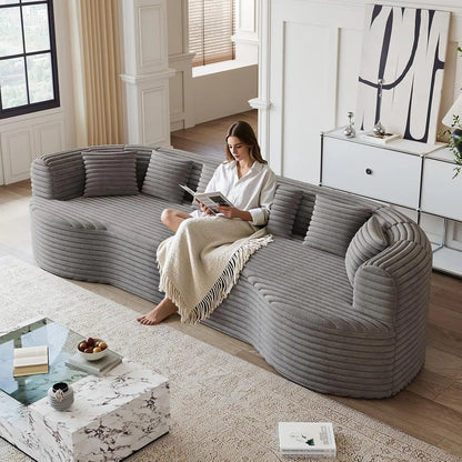 Oversized Curved Sectional Sofa, 106” Modern Boneless Modular 4-Seater Couch with 6 Pillows Corduroy Deep Seat Sofas, Custom