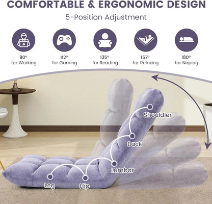 Chair with Back Support, Adjustable Backrest,  Style for Reclining, Gaming