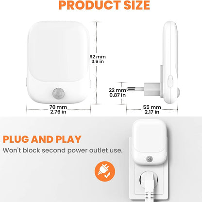 1pc/2pcs EU Plug in LED Motion Sensor Night Lights for Kids Bedroom Auto Dusk to Dawn Sensor Dimmable Wireless Cabinet Lamp