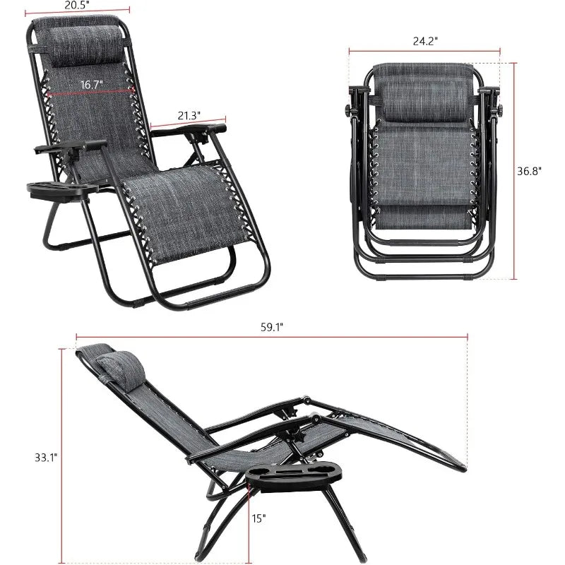 Patio Zero Gravity Chair Outdoor Folding Lounge Chair Recliners Adjustable Lawn Lounge Chair With Pillow For Poolside