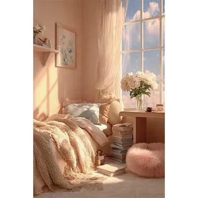 MOON.QG Warm Scene Backgrounds For Photography Beds Curtains Green Plants Backdrop Poster Accessories Birthday Decorations Photo