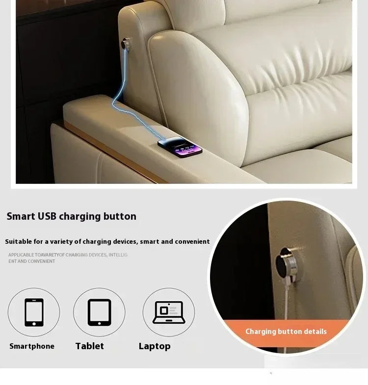Premium Italian Genuine Leather Sectional Sofa Sets Couch Sofas with USB and Bluetooth Speaker - MANBAS Living Room Furniture