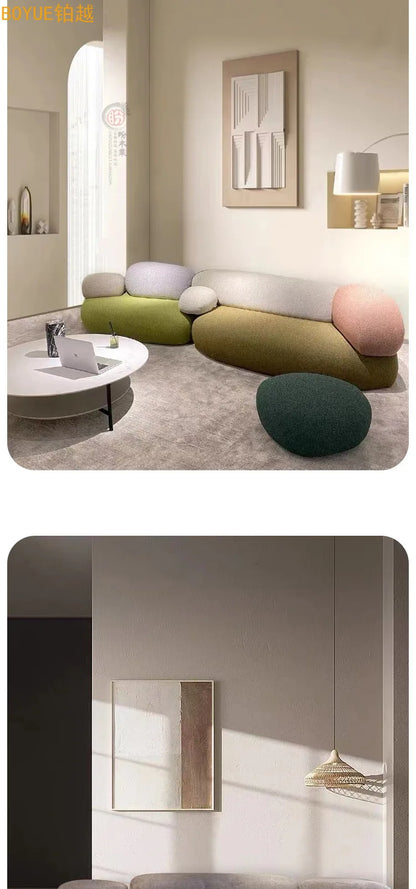 Italian minimalist pebble flat sofa modern minimalist combination colorful fabric module large flat sofa