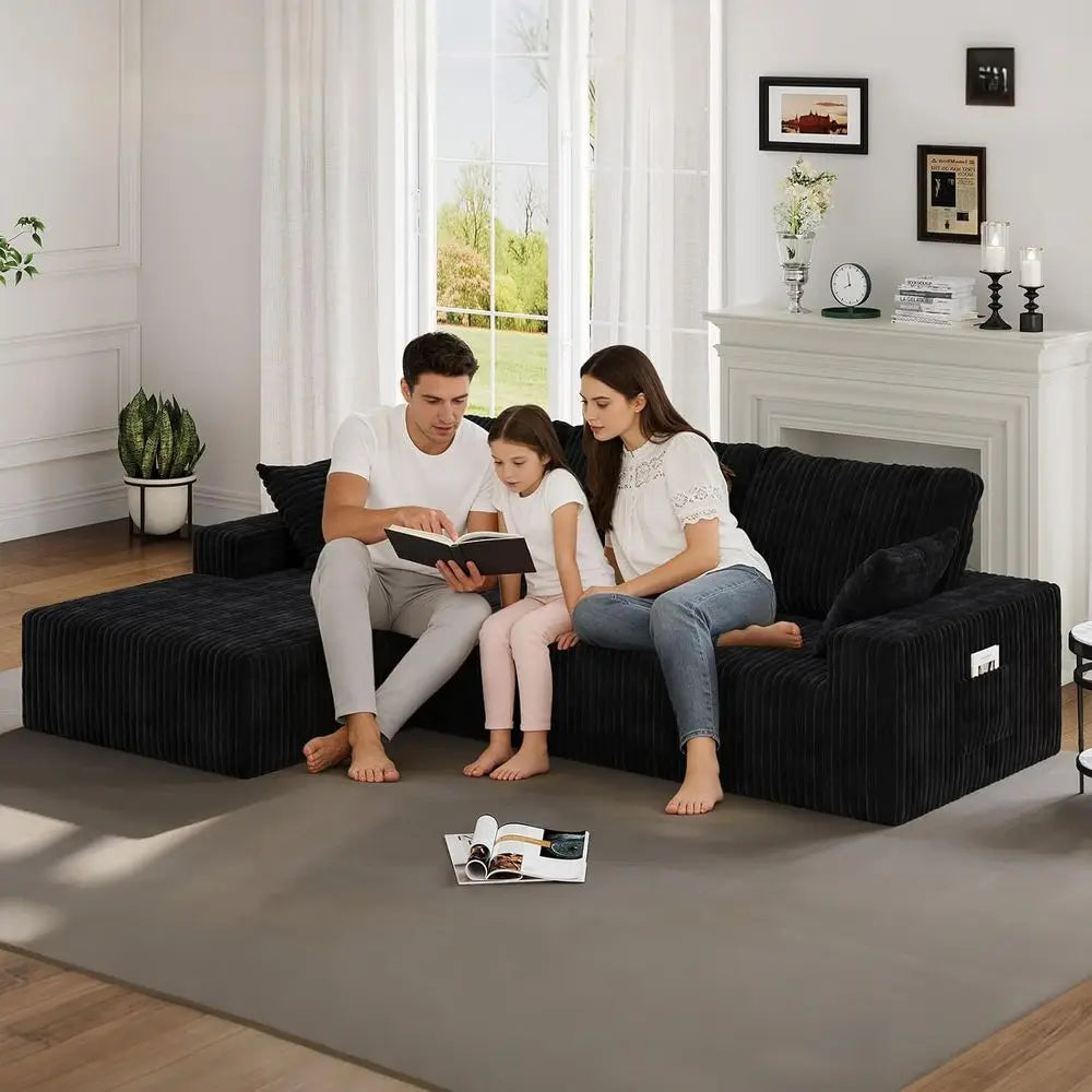 108 Inch L-Shape Sectional Sofa with 3-Seat Cloud Cushion Couch and Oversized Chaise Lounge for Living Room and Office