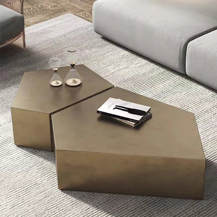 Light Luxury Bronze Brushed Coffee Table Creative Stainless Steel Living Room Shaped Coffee Table