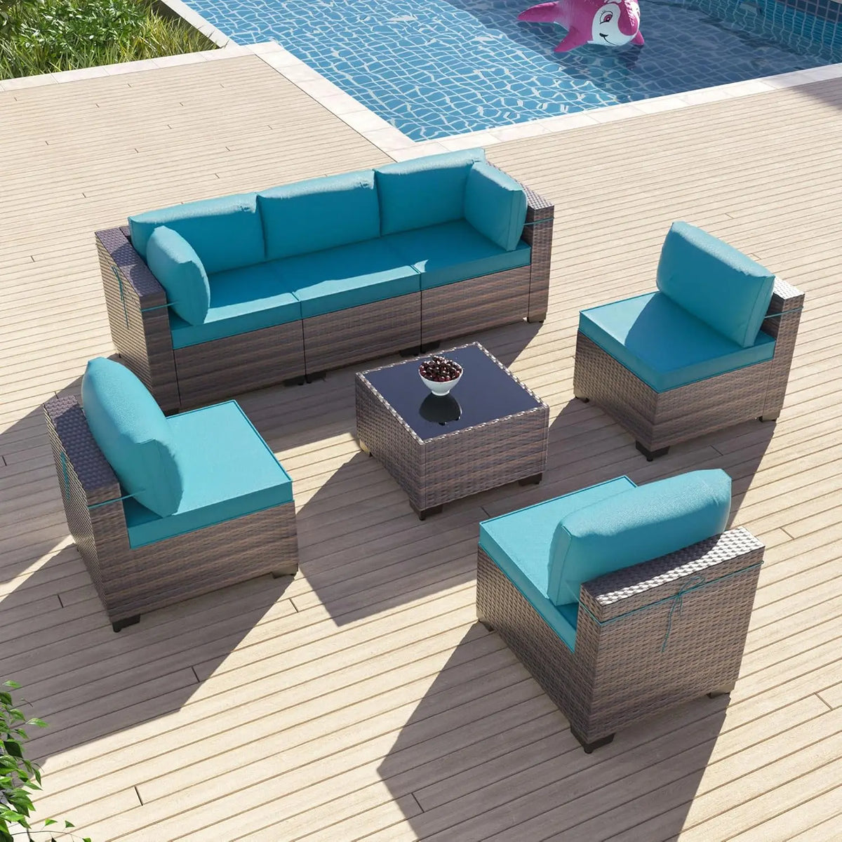 7 Pieces Outdoor Patio Furniture Sets,Wicker Conversation Set Sectional Sofa,Includes 6 All-Weather High Back PE, Customized