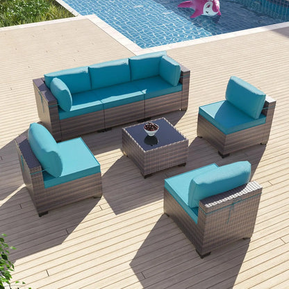 7 Pieces Outdoor Patio Furniture Sets,Wicker Conversation Set Sectional Sofa,Includes 6 All-Weather High Back PE, Customized