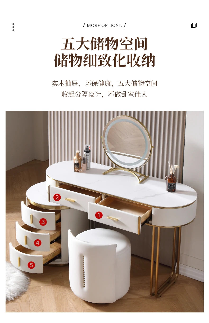 Light Mirror Vanity Table White Minimalist Drawers Storage Dressing Table Desk Makeup Mesa De Maquillaje Bedroom Furniture