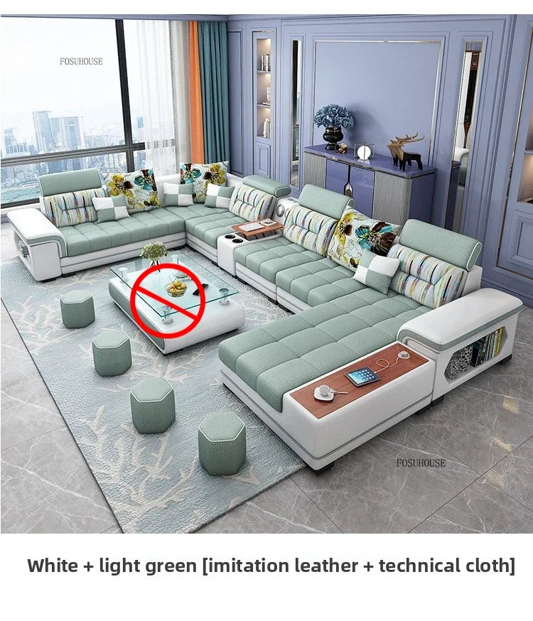 Luxury U-Shape Tech Fabric Living Room Sofas Sets with USB Villa Recliner Sofas Design Modularity Sofa for Living Room Furniture