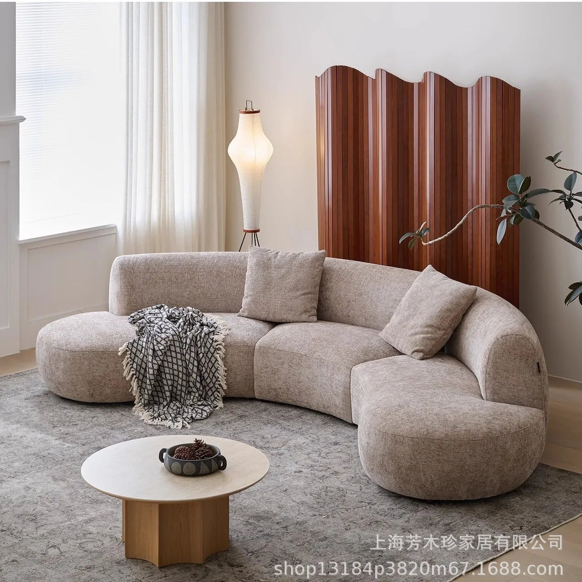 Medieval wabi-sabi fabric sofa, living room curved villa sofa bed