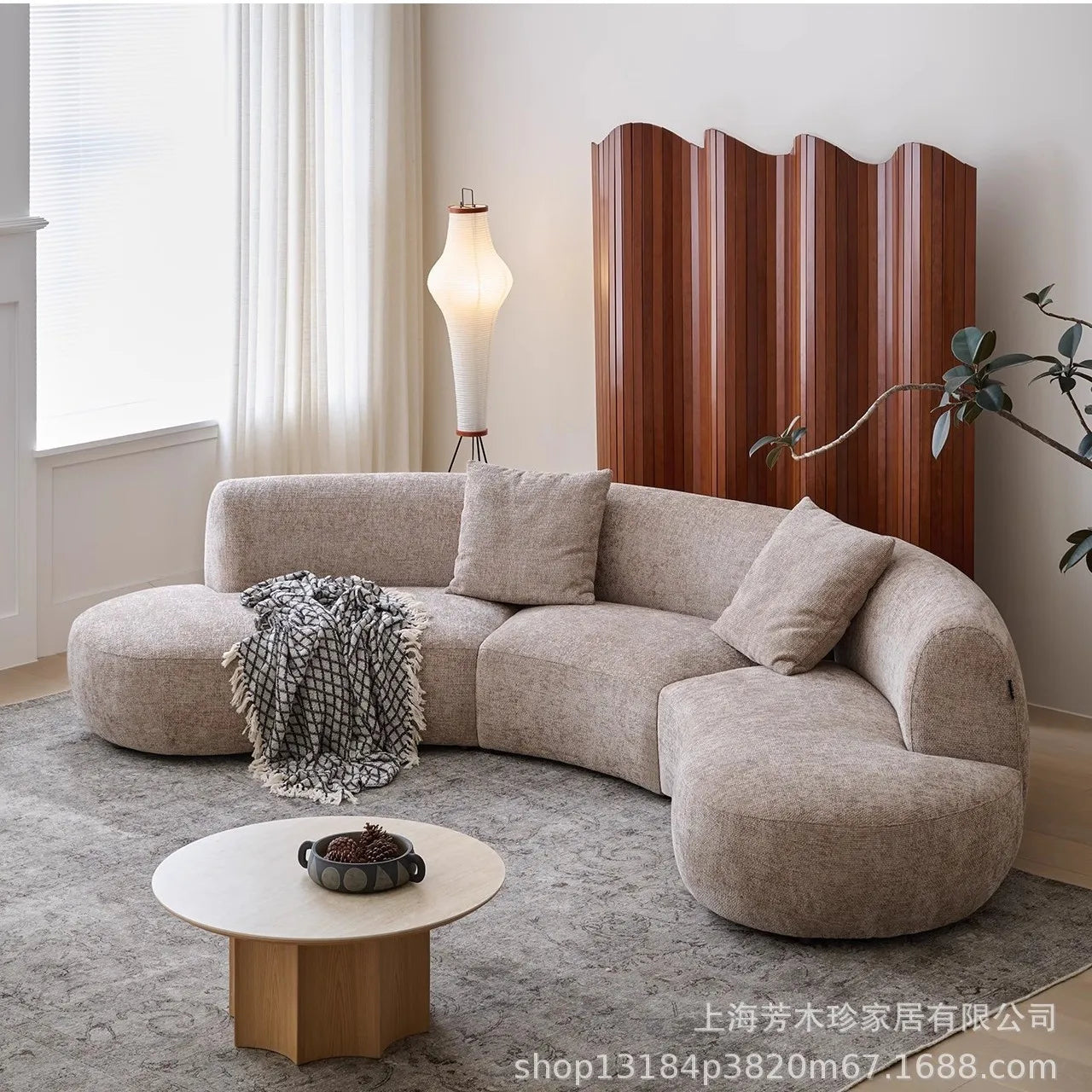 Medieval wabi-sabi fabric sofa, living room curved villa sofa bed