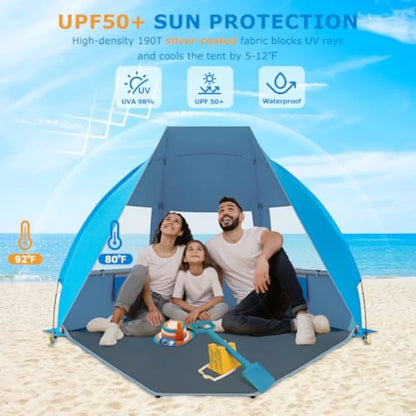 Portable Beach Tent for// with UPF 50+ UV Protection Lightweight and Foldable Sun Shelter with 5 Sand Bags Easy Setup Windproof