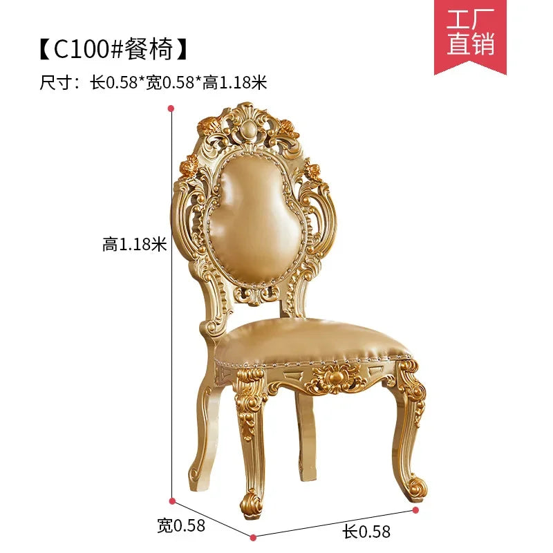 A07 European dining table and chair combination glass surface classical luxury solid wood carving flower round table with turnta