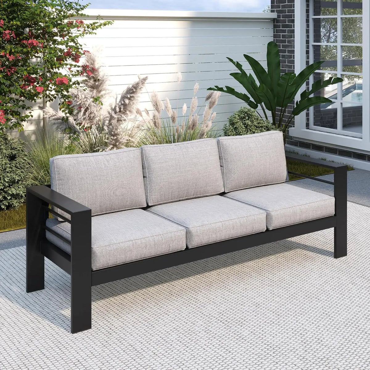 Outdoor Couch Aluminum Patio Furniture Sofa, 3-Seat All-Weather Metal Outdoor Patio Furniture with Cushions,Dark, Customized