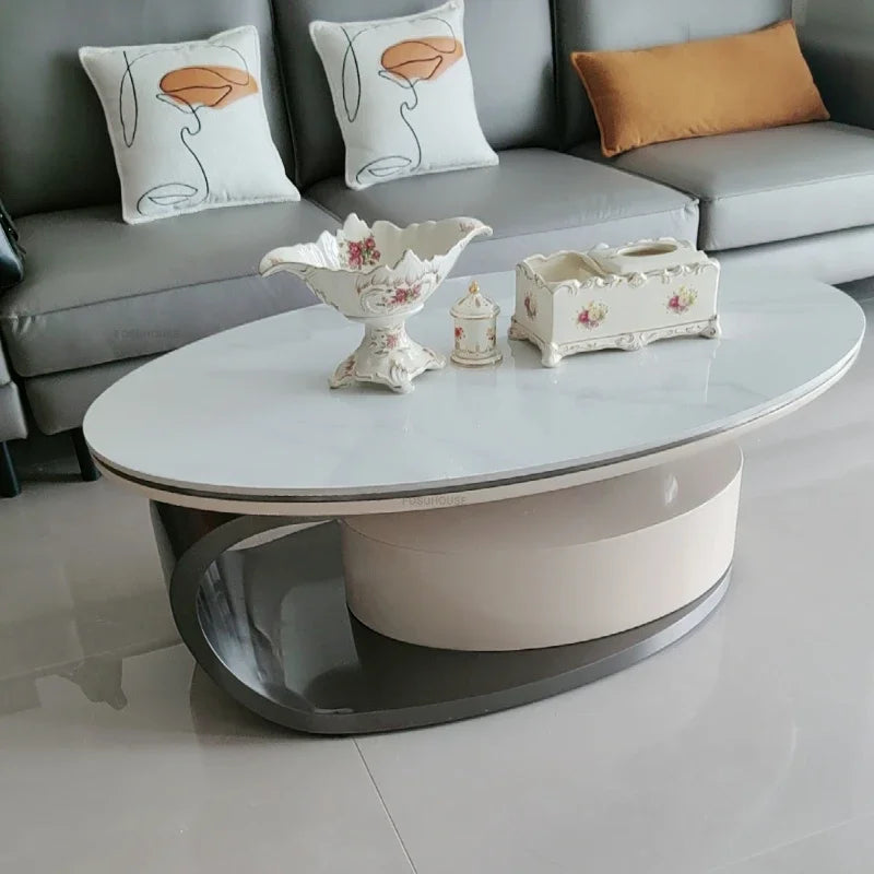Nordic Light Luxury Designer Oval Coffee Table Rock Board Coffee Tables for Living Room Simple Storage Side Table Home Furniture