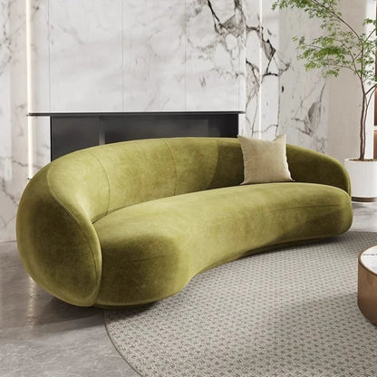Margery Moon Minimalist Creative Living Room Sitting Area Reception Pea Lamb Fleece Curved Cashew Fabric Sofa
