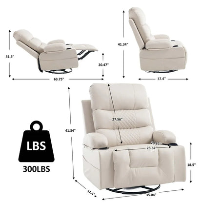 Rocker Recliner Chair with Heat and Massage, Oversized Manual Recliner Chair with Cup Holder, Faux Leather Swivel, Customized