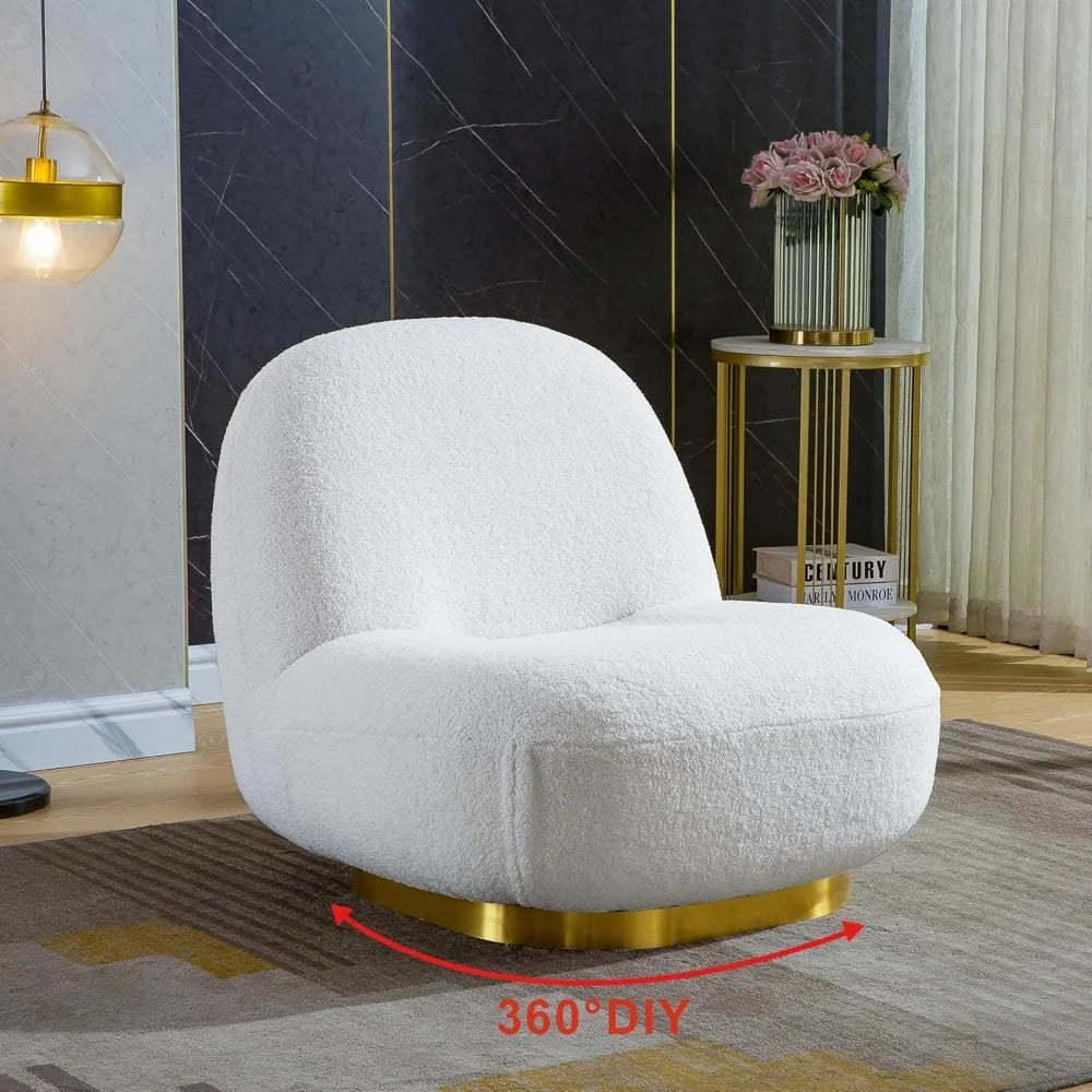 360° Swivel Accent Chair, Mid Century Modern Round Barrel Chair with Wide Upholstered, Lamb Wool Fabric Chair for Living Room,