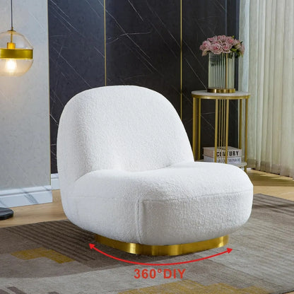 360° Swivel Accent Chair, Mid Century Modern Round Barrel Chair with Wide Upholstered, Lamb Wool Fabric Chair for Living Room,