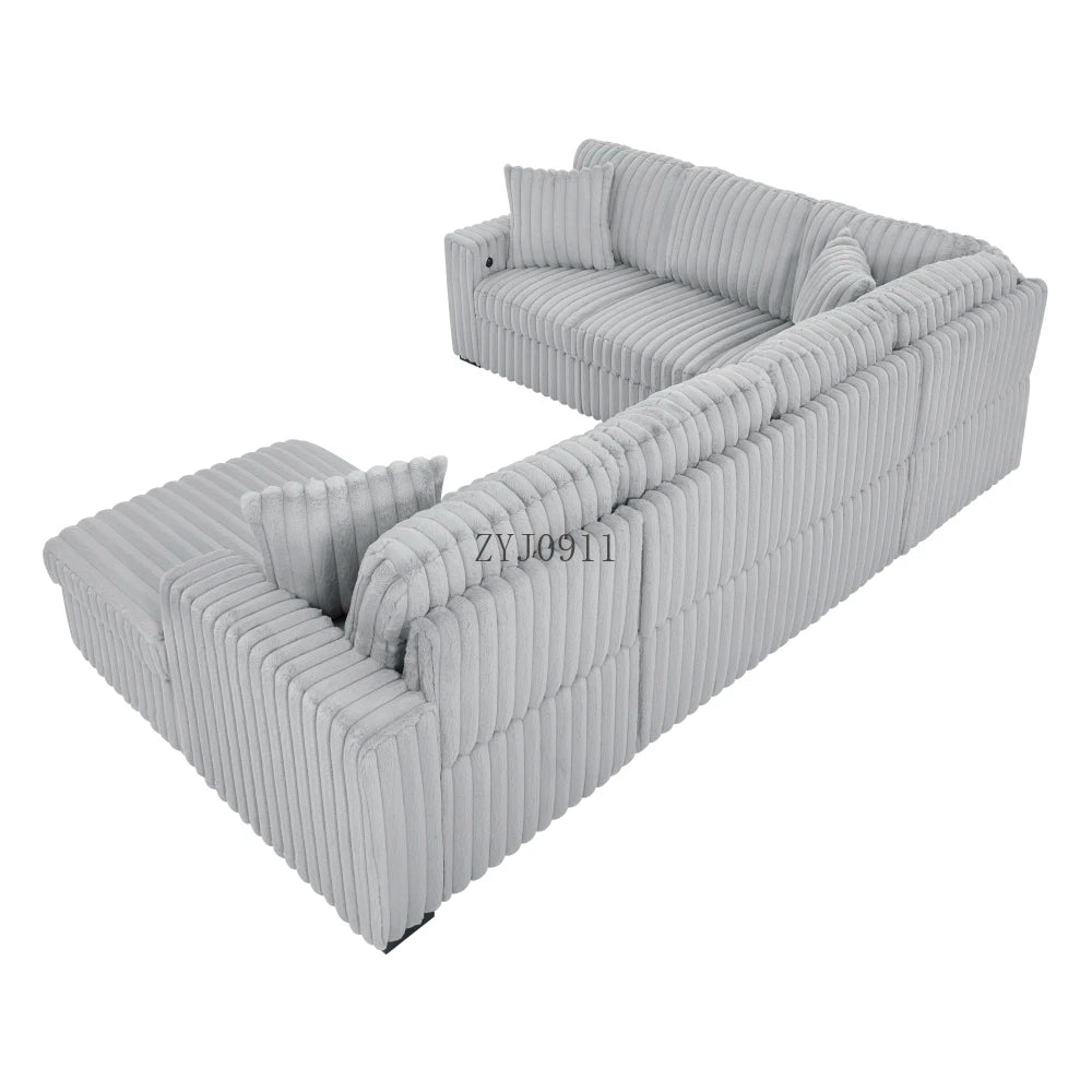122-Inch lift sofa bed, plush fabric sofa bed with USB port, living room khaki sofa