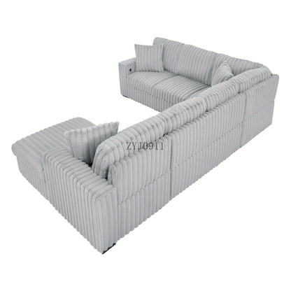 122-Inch lift sofa bed, plush fabric sofa bed with USB port, living room khaki sofa