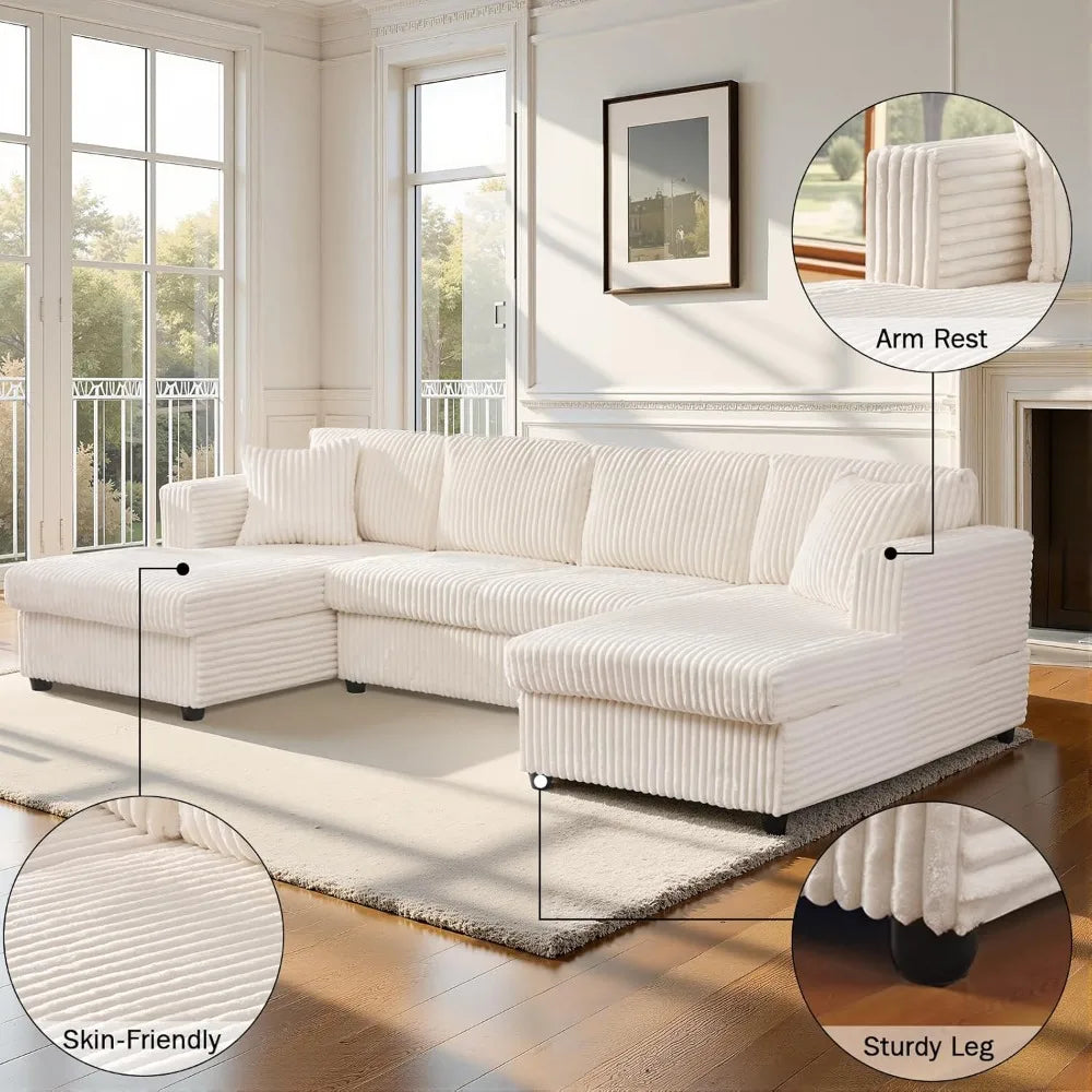123" U-Shaped Sectional Sofa: Two L-Shape Chaise | 2 Cloud Couch Sectional with Two Pillows | Couches for Living Room