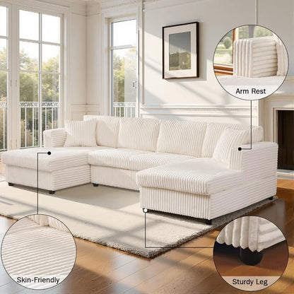 123" U-Shaped Sectional Sofa: Two L-Shape Chaise | 2 Cloud Couch Sectional with Two Pillows | Couches for Living Room