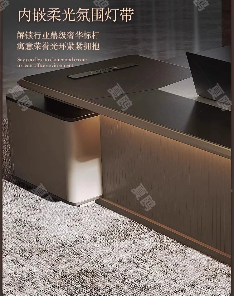 High Quality Light LuxuryOffice Desk Boss L Shaped Work Manager Computer Desks Executive Shelf Escritorio Oficina Furniture