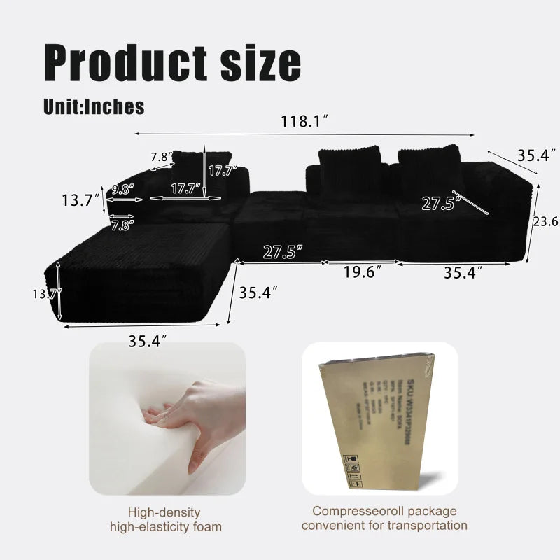 Convertible Modular Sectional Sofa Set Compression Foam Sofa