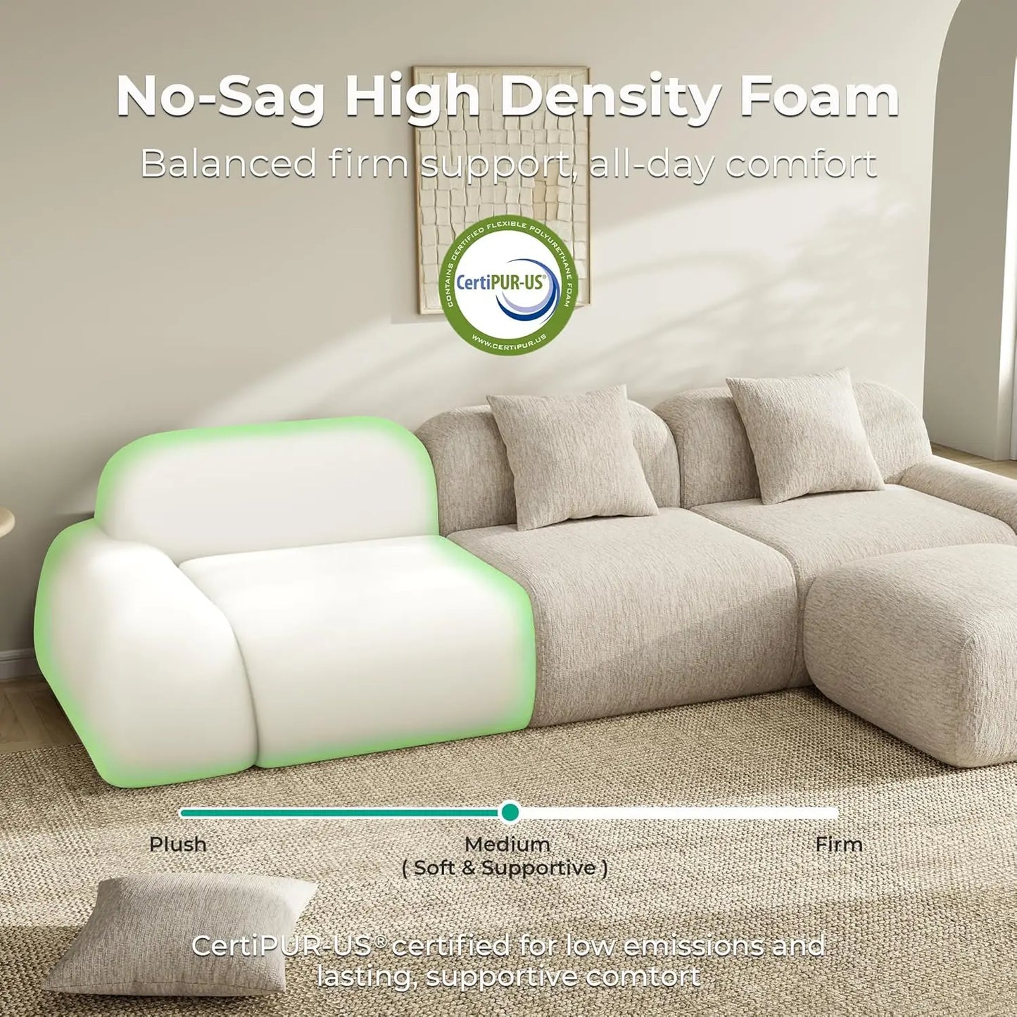 Modular Sectional Sofa Ottoman 110in L-Shape Chenille Upholstery Deep Seat Living Room No Assembly Custom