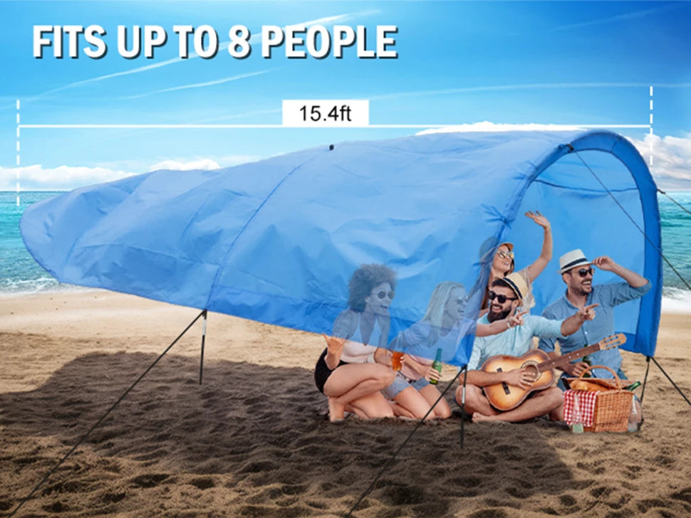 WESTTUNE Portable Beach Shade Compact Wind-Powered Beach Canopy Foldable Outdoor Sun Shelter Beach Tent for 8 People 200 Sq. Ft.