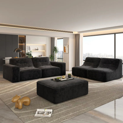 U-Shaped Sectional Sofa, Convertible Modular Couch with Double Chaise, 4-Seater Living Room Furniture, Black