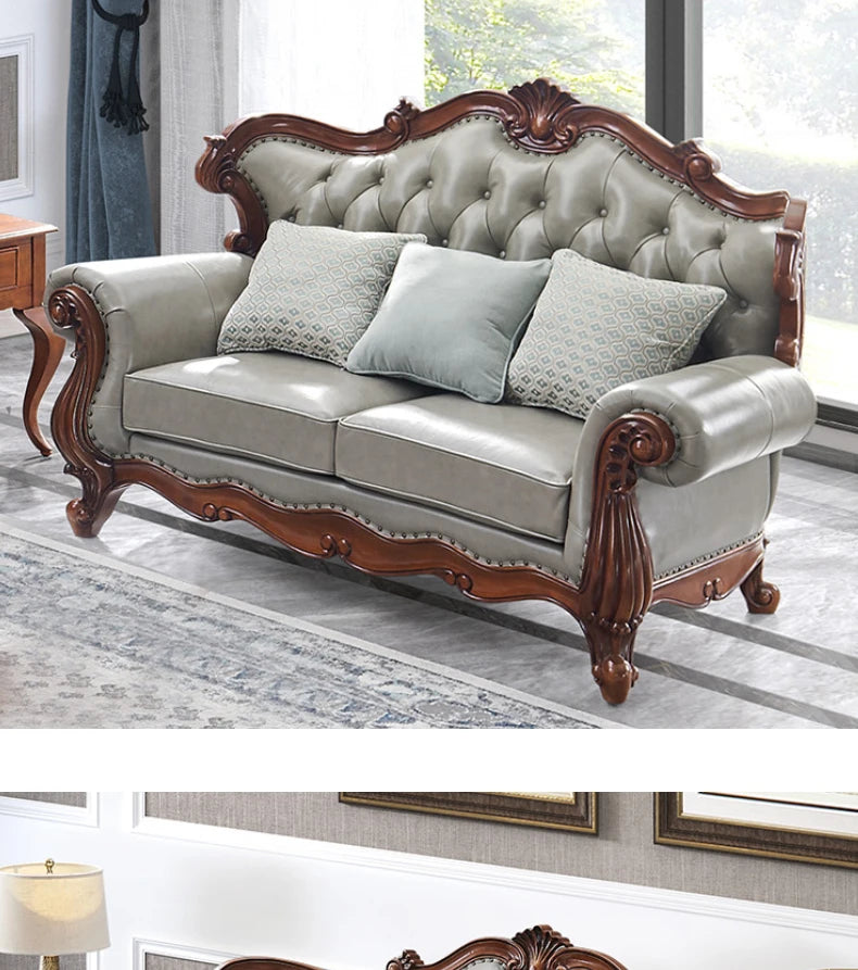 solid wood sofa simple European living room retro combination light luxury neoclassical sofa small apartment